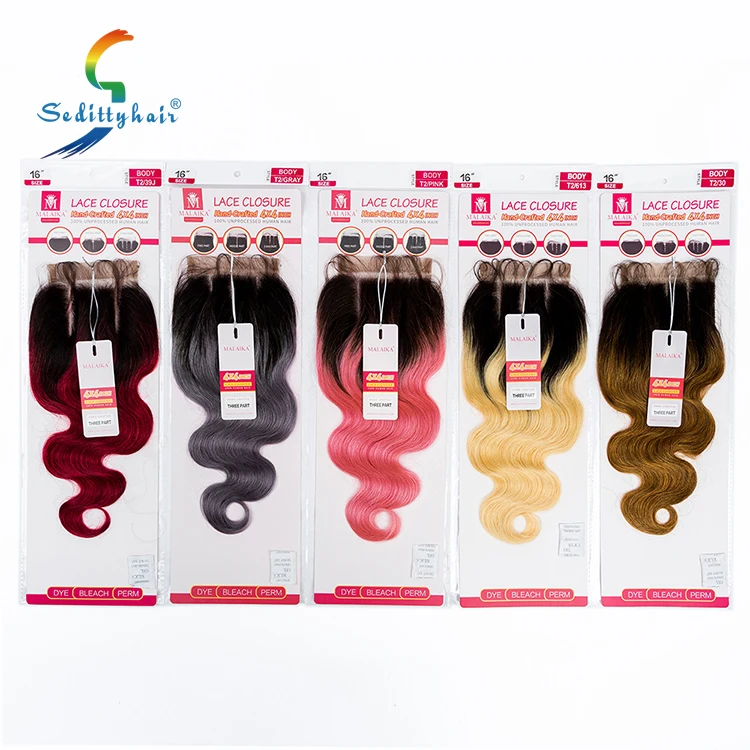 Wholesale Virgin Human Hair Body Wave 4*4 Top lace Closure Color 1b/pink