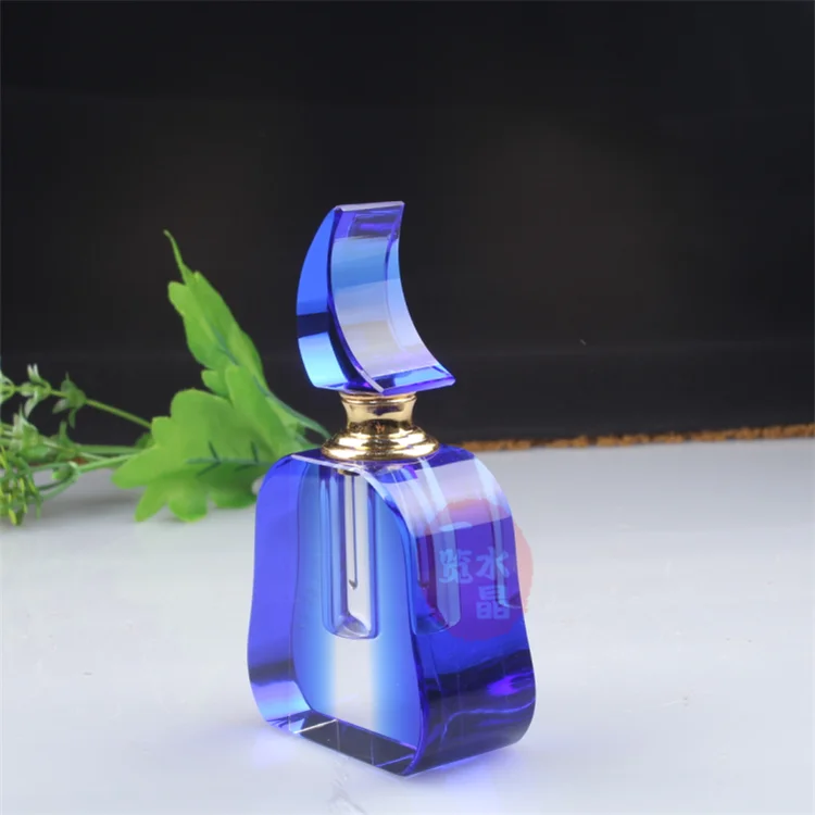 Wholesale 3ml 6ml 12ml Fancy Design attar box Crescent Shape K9 Aloes essential oil Blue Crystal Perfume Bottle