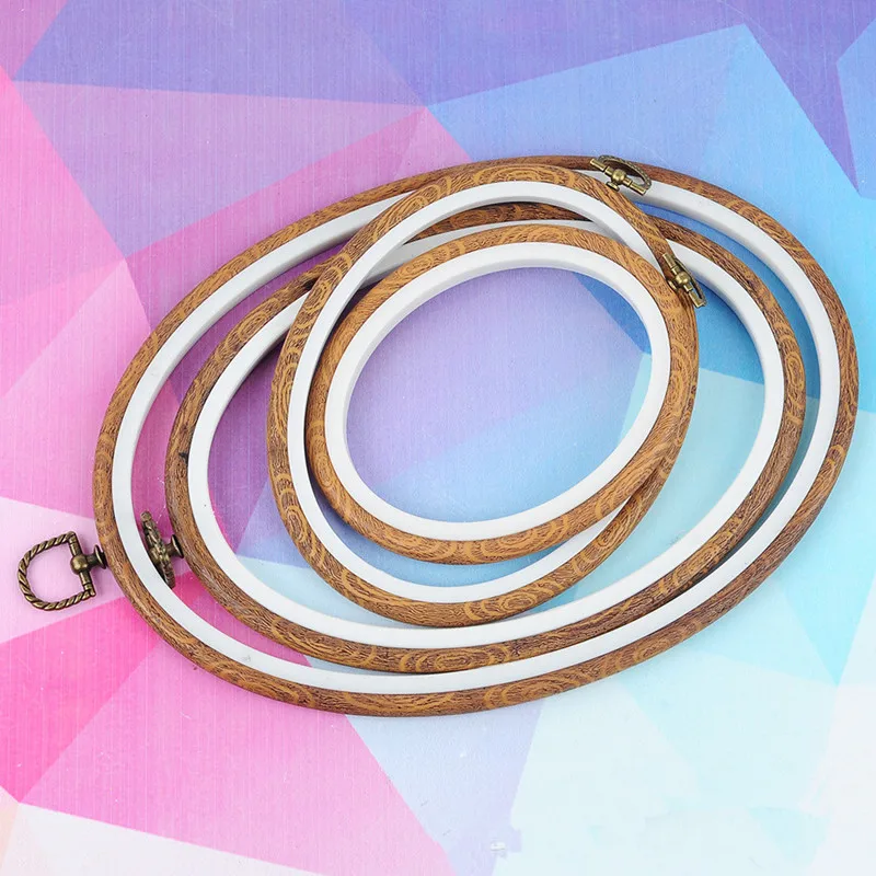 Wooden Plastic Frame Embroidery Hoop Oval Loop For Cross Stitch Machine Hand DIY Needlecraft Sewing Tools