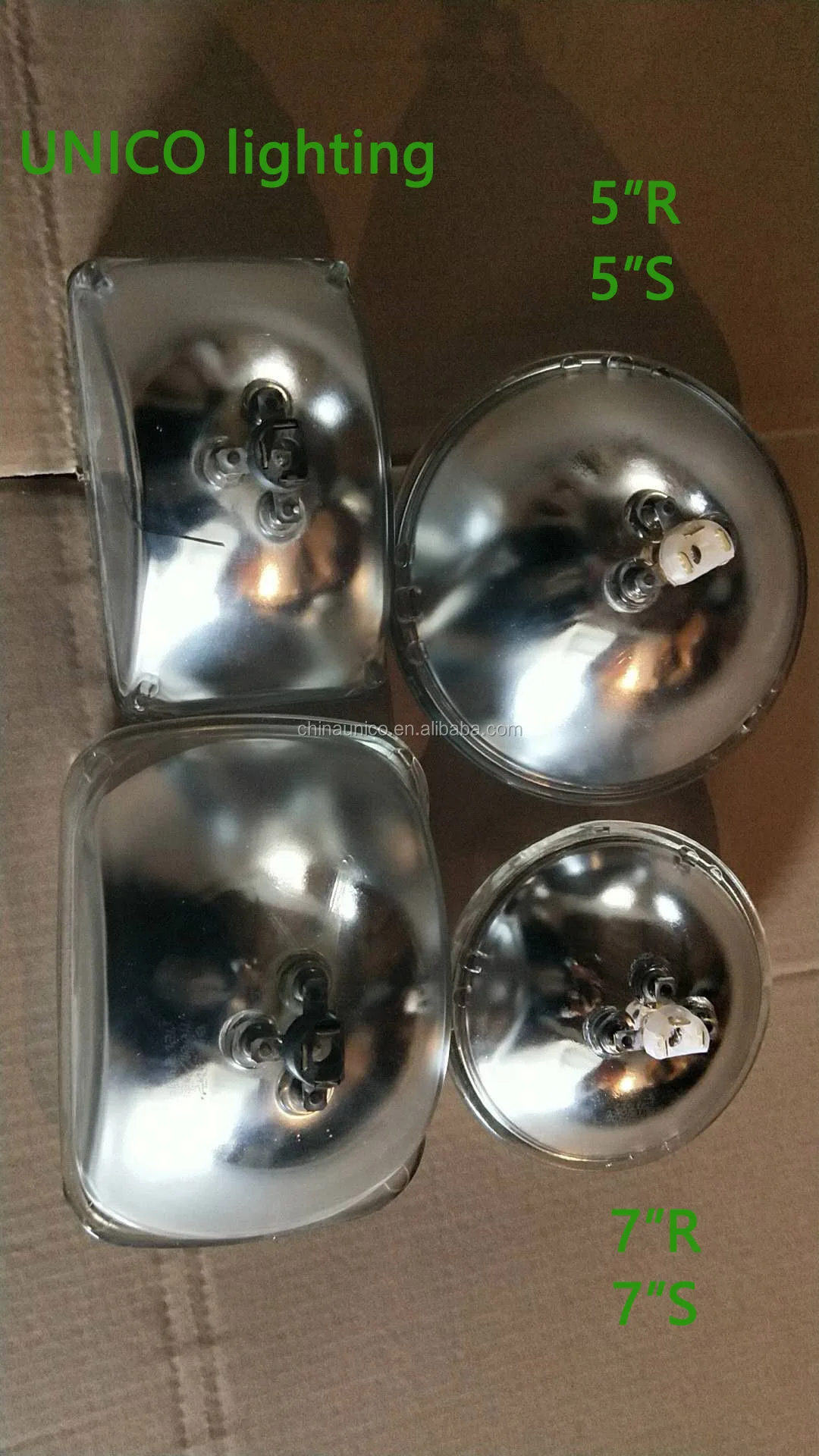 7 inch 5 inch Crystal sealed beam head lamp 12v / 24v, 100w, 130/100w, 75/50w, 35/35w etc, H4 Bulb 146mm Diameter