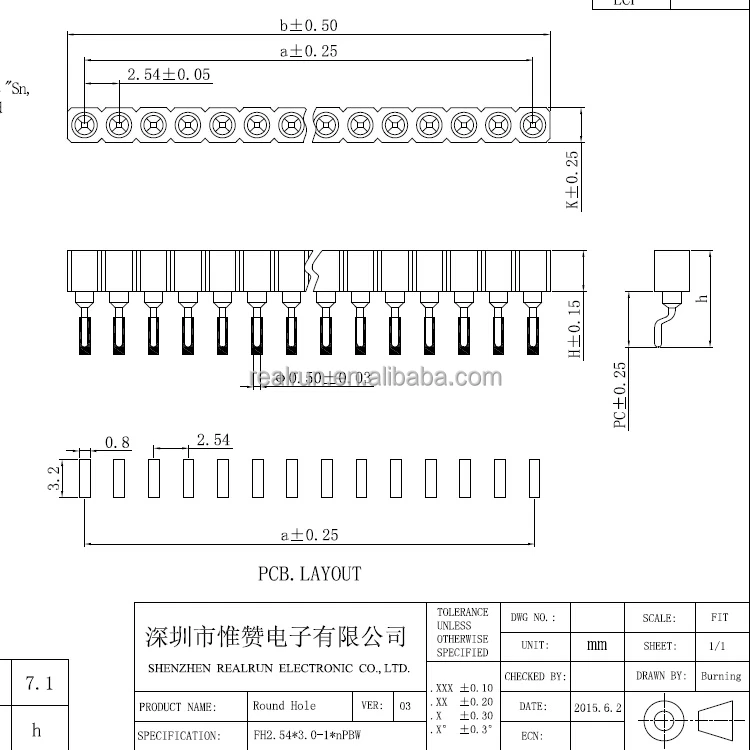 PCB Board Connector 2.54mm Pitch Horizontal SMT Female Header 7 pin