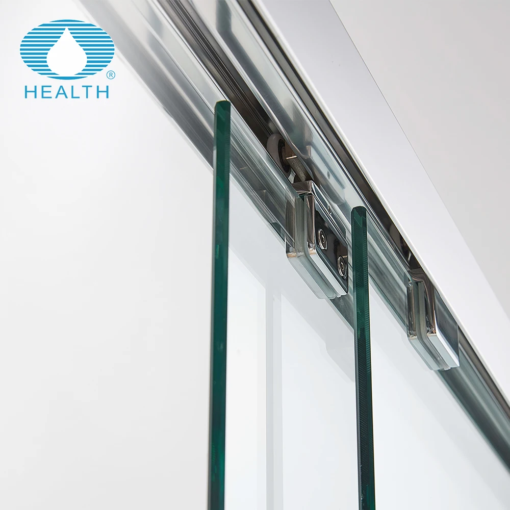 Soft Closer Aluminum Frame Tempered Glass Bypass Double Sliding Shower Door For Bathroom