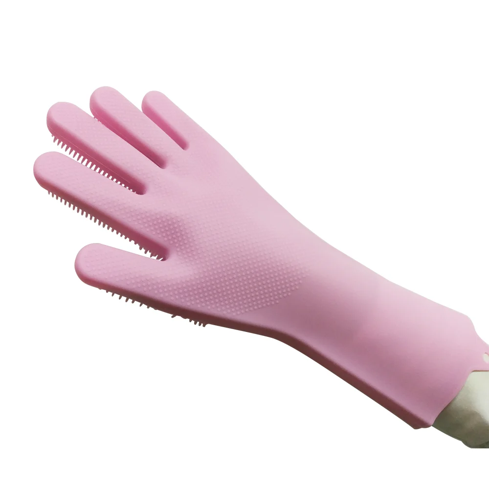 Reusable Durable Silicone Gloves with Wash Scrubber- Household Pot Holder Cleaning Glove