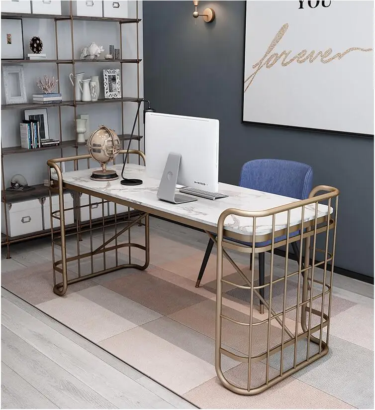 Style concise easy clean  metal legs side table  luxury marble computer table