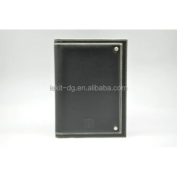 Red pu leather cover double wire notebook with large pouch