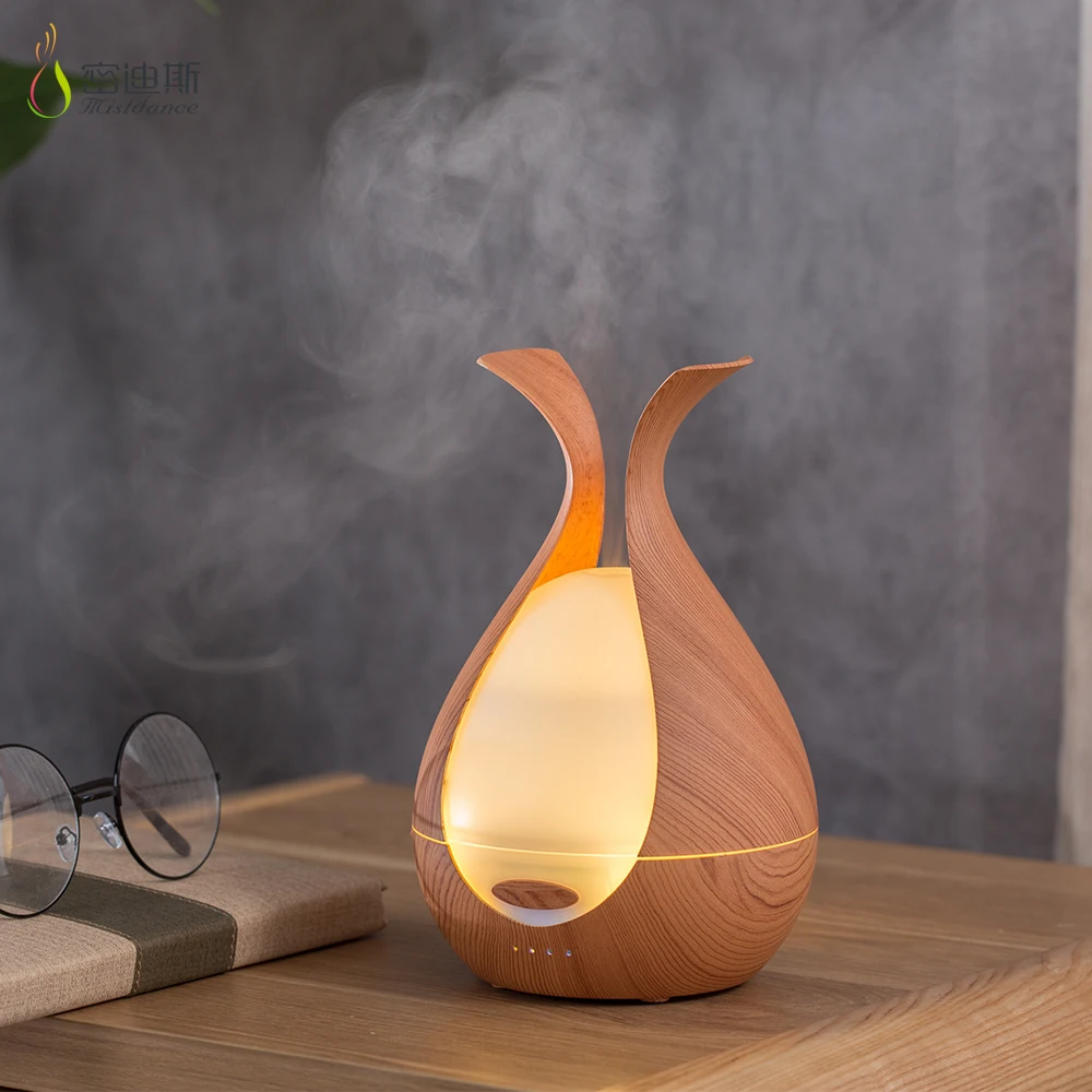 Home Personal Air Humidifier Wooden Aroma Diffuser Fragrance Oil Flower Shaped Hot Sell Black Ultrasonic Humidifier Manual