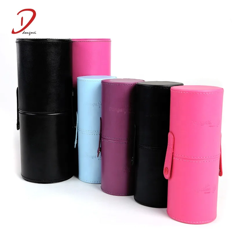 Wholesale Professional Cosmetic Makeup Brush Travel Bag Case Pack Organizer Leather Makeup Brush Holder With Lid Bag