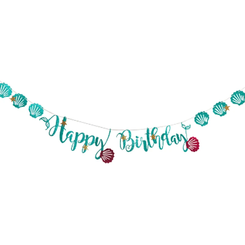2018 Hot Sparkling Blue Mermaid Style Happy Birthday Bunting Banner Birthday Party Decoration