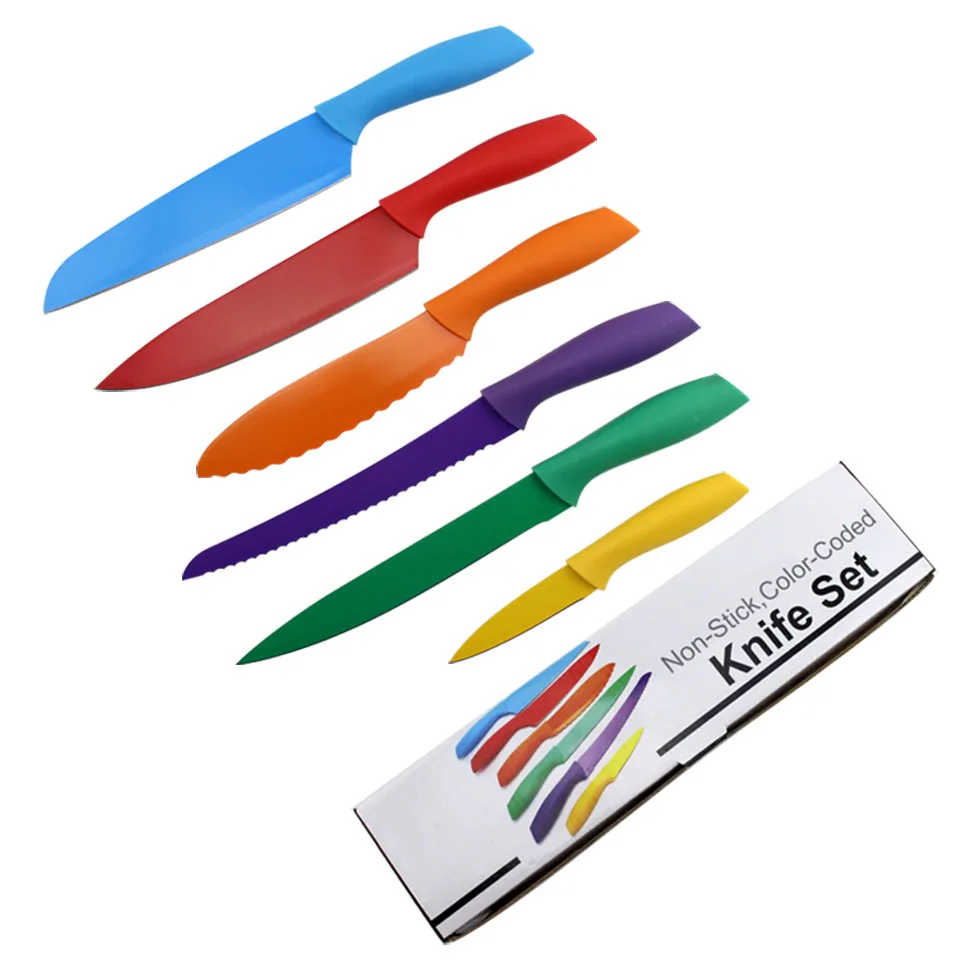 Colorful 6 Pcs in One Set Kitchen Tools Non-Stick Knife Set Stainless Steel Kitchen Knife Set