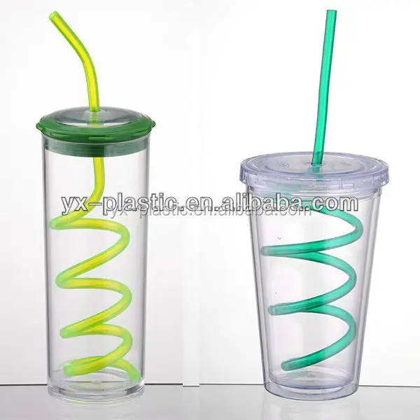 clear Plastic Cup with Crazy Twist Straw 300ml for