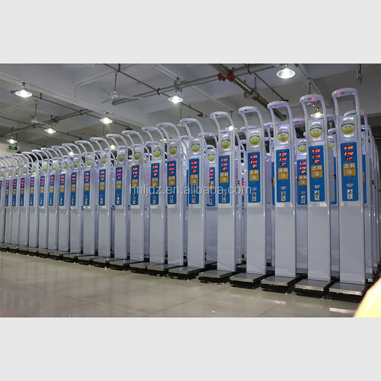 Electronic scale coin machine for measuring body height and weight