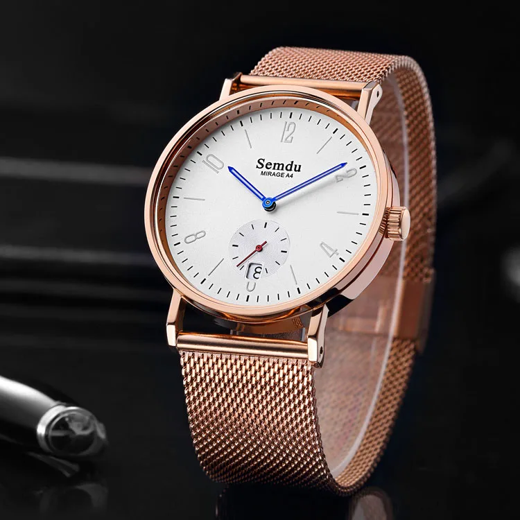 
Wholesale Subdial Design Fashional Mesh Stainless Steel Strap Japan Movement Quartz Watch 