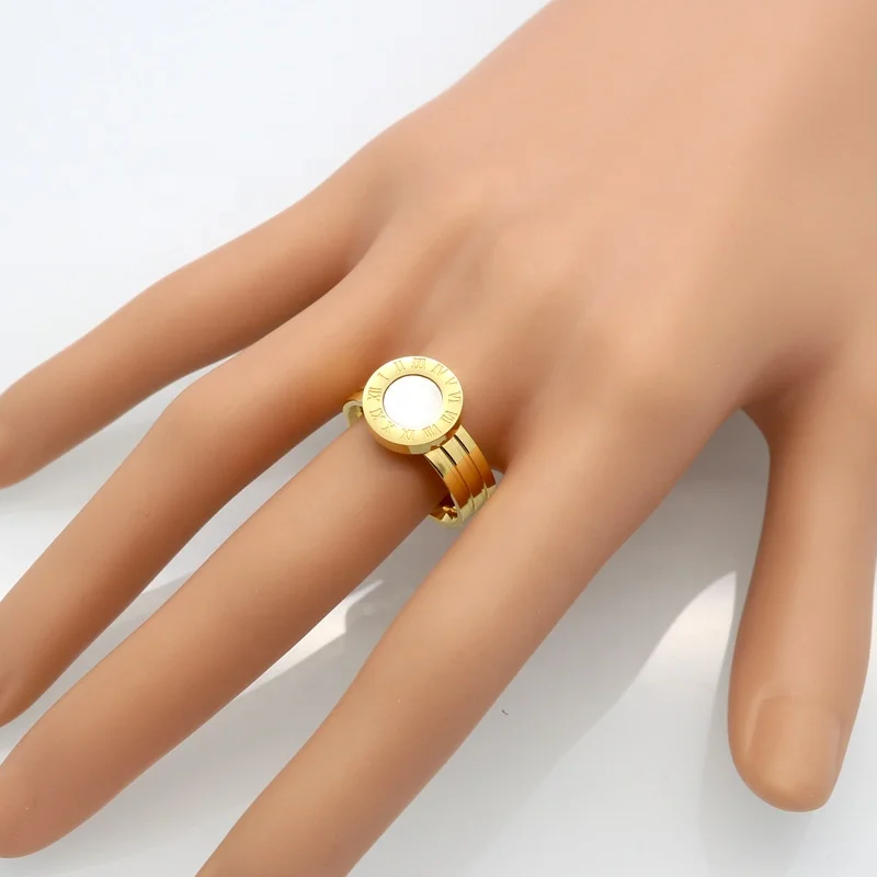 Popular 18K Gold plated Color round Roman Numerals Rings Hot sell Fashion Stainless Steel Women Party Ring