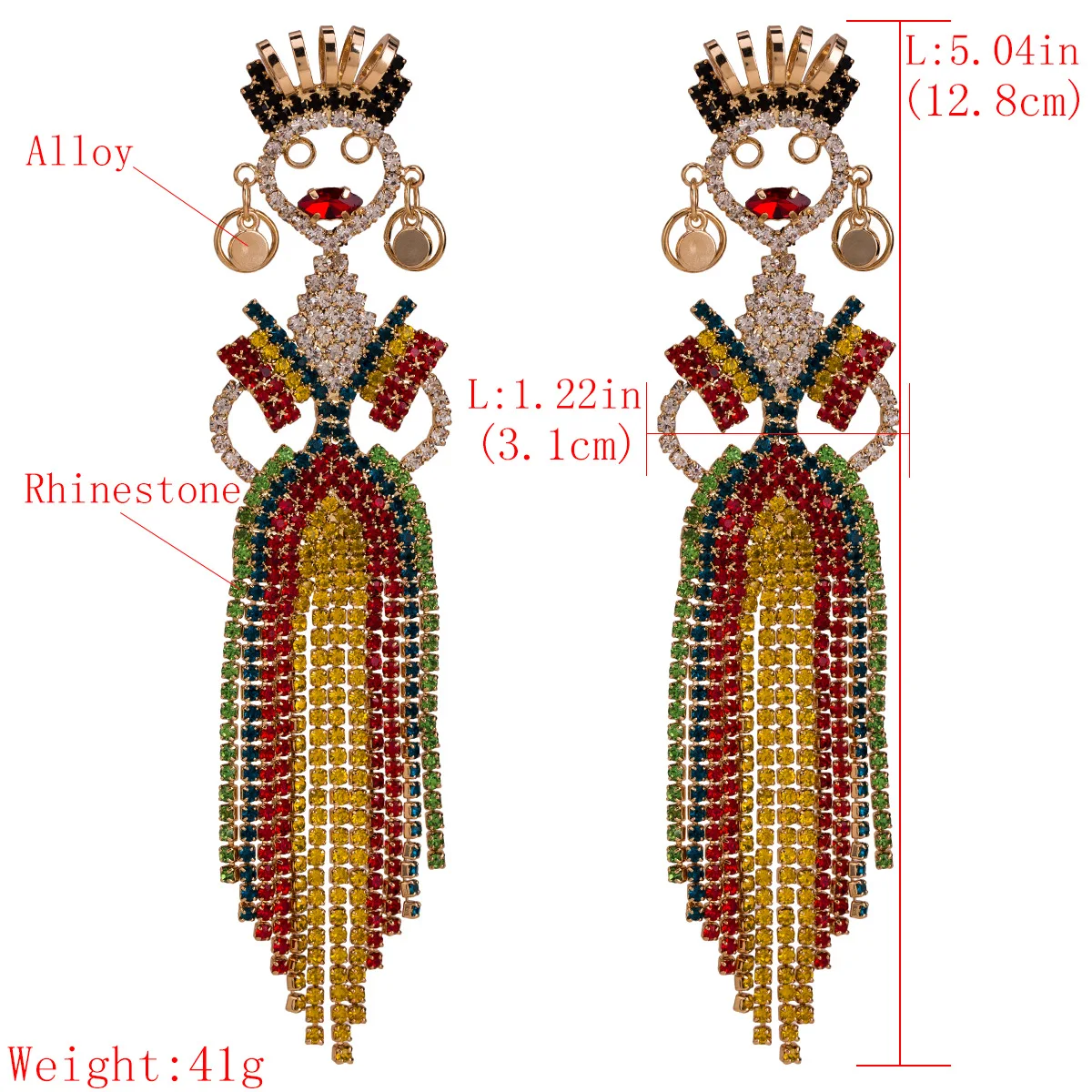 180902609 luxury long crystal tassel earrings wholesale statement earrings rhinestone dangle face  earrings for prom