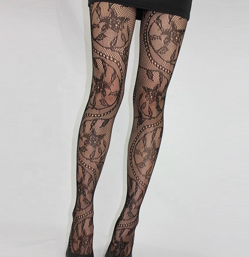 Retro hollowed out sexy women net black socks lace mesh sex pantyhose totem tornado stockings