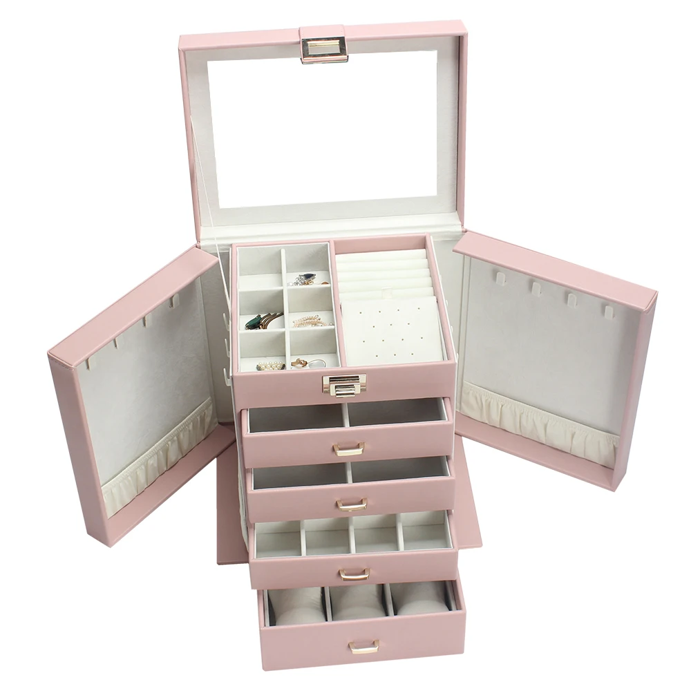 Luxury wholesale custom logo tall jewelry made blue pink gift storage leather big large jewellery box case