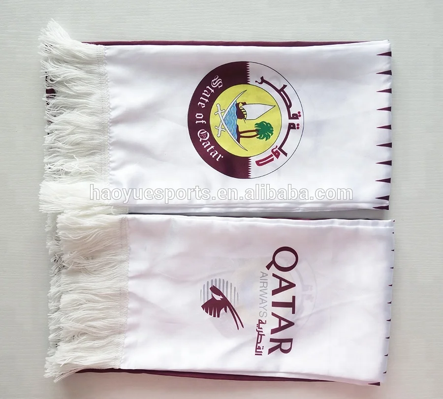 
Hot Sale Polyester Sublimated Qatar National Day Fans Football Scarf 