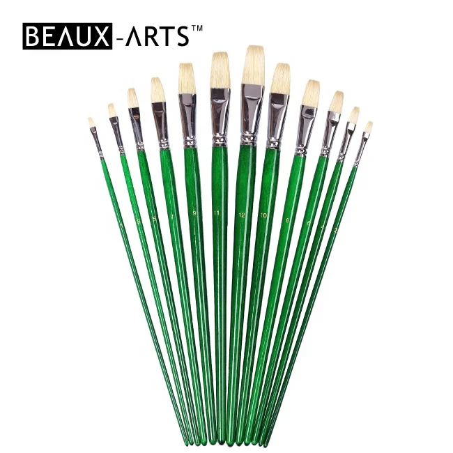 Flat Chungking Interlocked Hog Bristle Hair Artist Paint Brush Set for Oil & Acrylic Paint