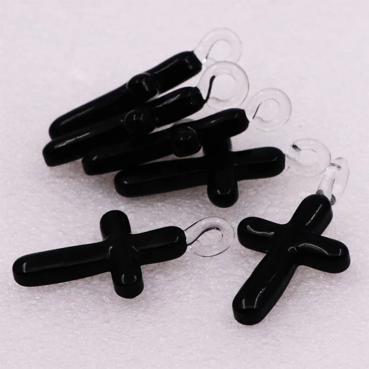 Hook cross beads Wholesale Handmade Murano Lampwork Art Glass Black Cross Charm Pendant for Necklace Accessories