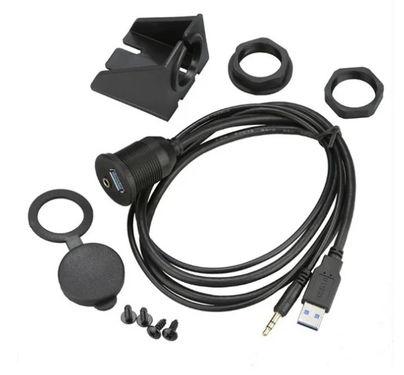 shielded car dashboard panel mount speaker USB A 3.5mm female to USB A 3.5mm male aux audio stereo power extension cable for car