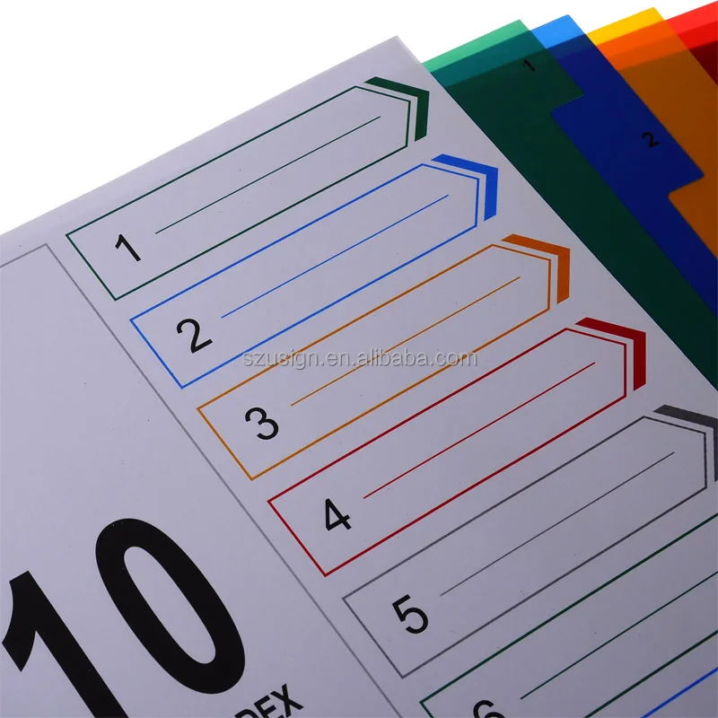 US-010 A4 assorted color PP Index Divider index cards