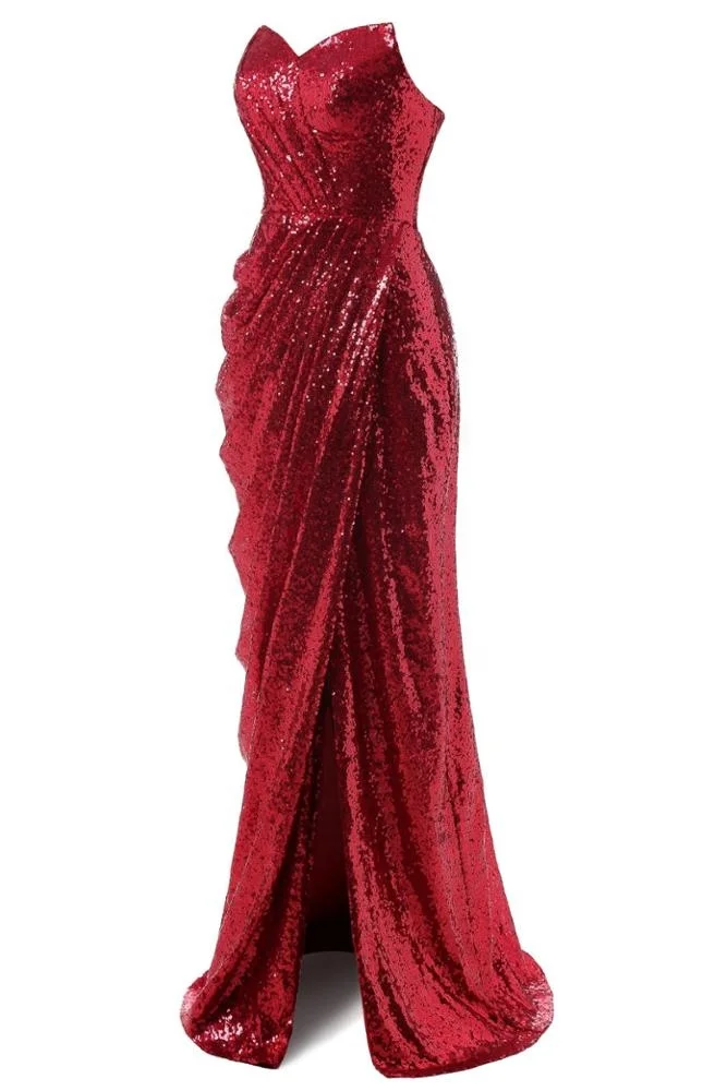 Wholesale Hong Kong Red Long Party Bling Sequin Dress Evening