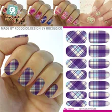 K5602 Water Transfer Nail Art Sticker Blue Plaid Design Manicure Styling Tools Nail Wraps Full Cover