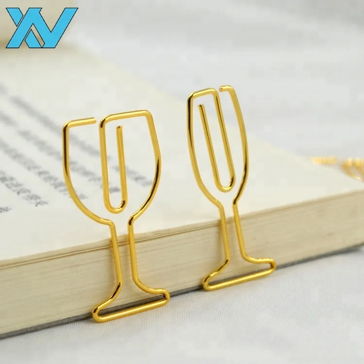 Golden goblet design metal wire paper clip gifts cup shaped clip bookmark