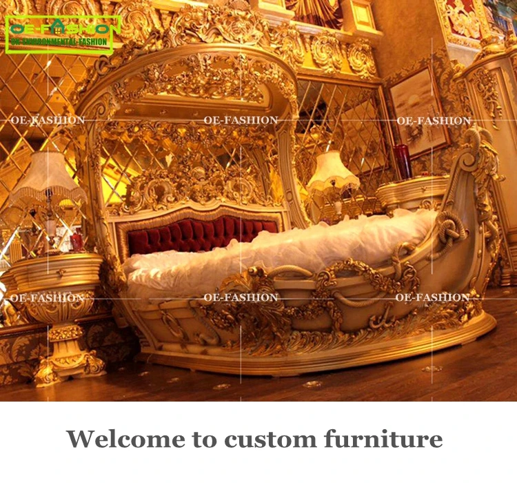 Новый дизайн Европейский роскошный стиль, мебель для спальни корабль форма твердая деревянная кровать
