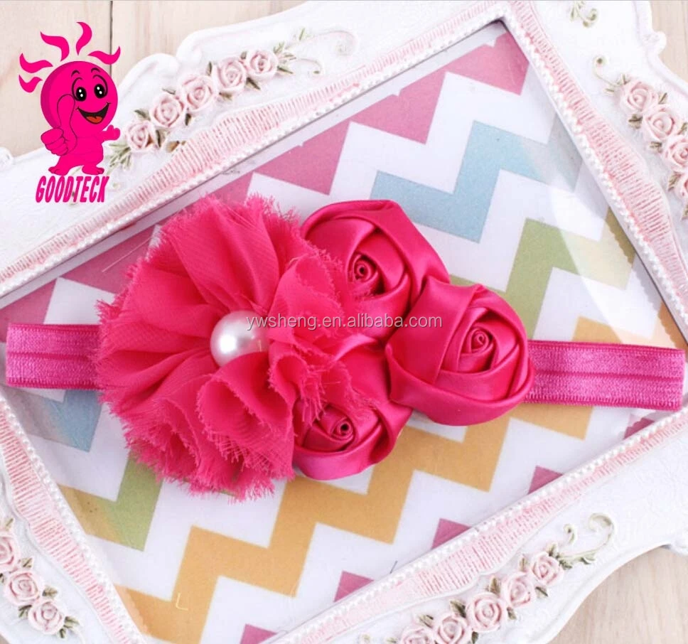 Pearl & rose flower kids headband, Pearl flower crochet headband