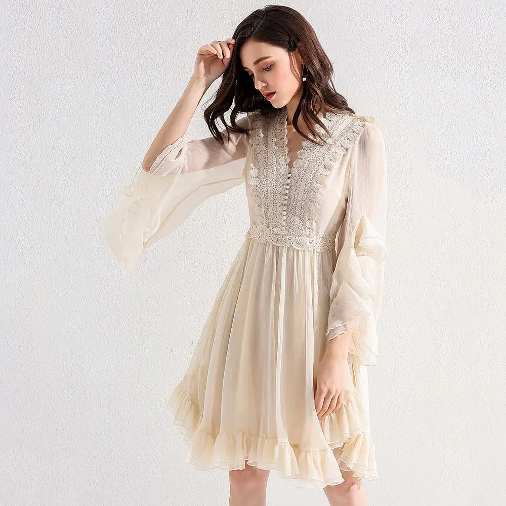 Women blue sleeve frills belted front tulip dress