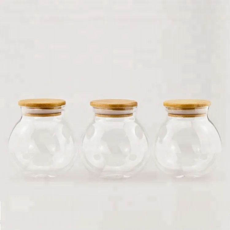 high borosilicate eco-friendly small round glass jar with wooden top