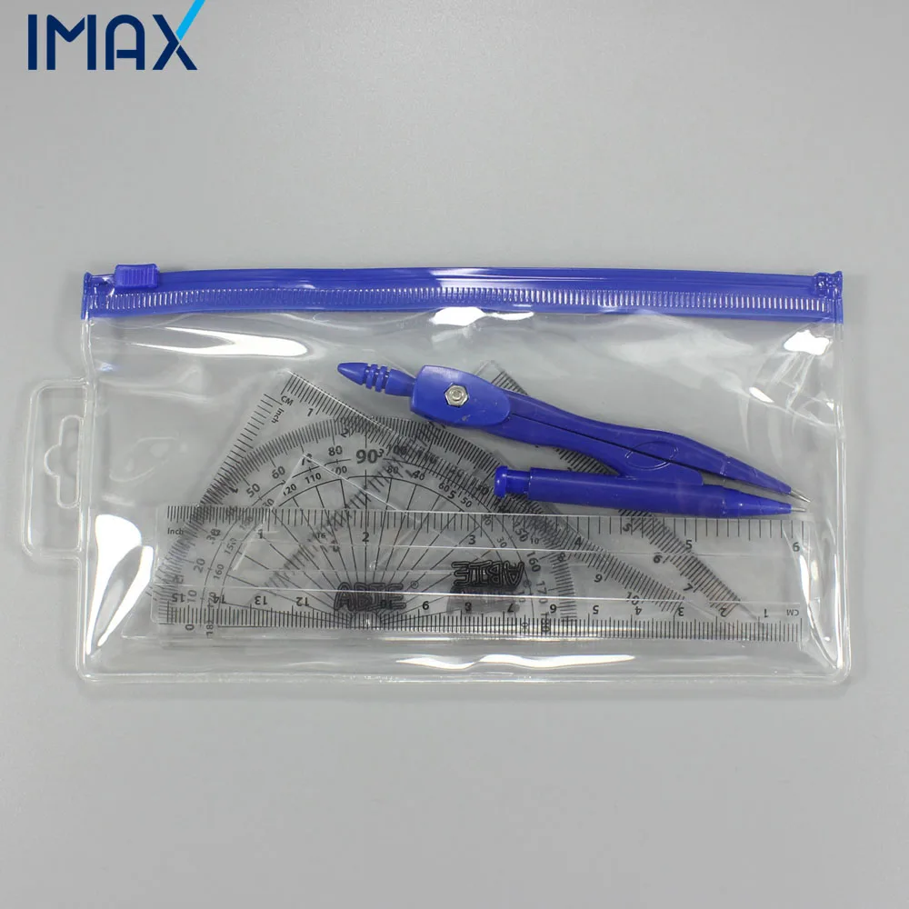 zinc alloy spray painting pencil compass and ruler set with pvc bag