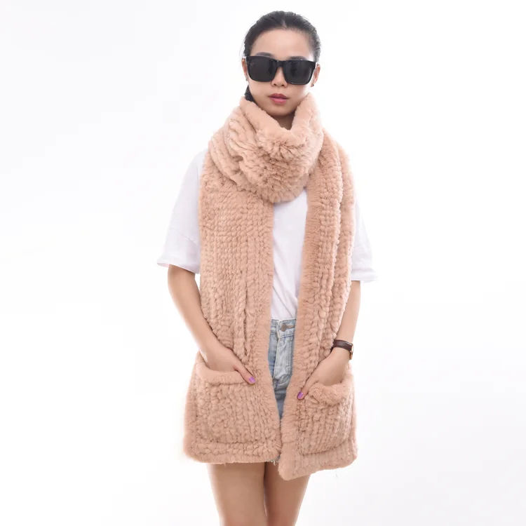 Winter warm fur scarf shawl for ladies knitted rex rabbit fur scarf for women