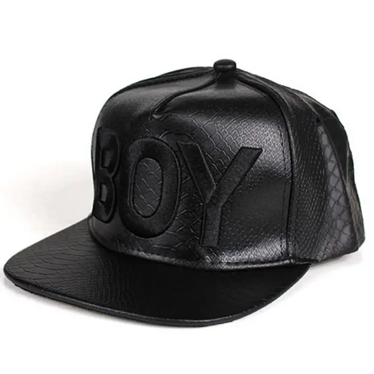 Custom Faux Leather Aviator Biker Strap Safari Rasta LED letter Alphabet Logo Athletic Faux Snakeskin 5 Panel Hat Snapback Caps