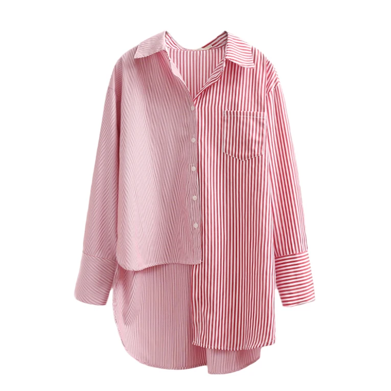 Custom long sleeve striped contrast color women casual shirt