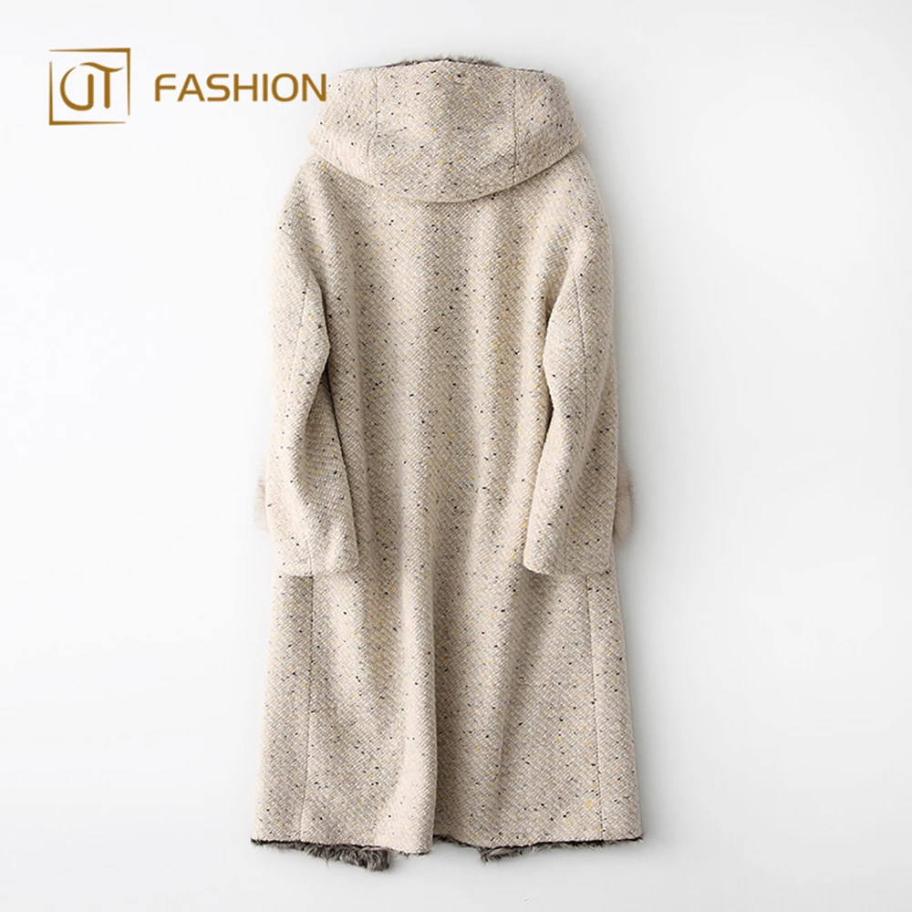 New arrival jtfur wholesale mink and fox fur coat silk fabric warm ladies lamb furs with hooded  long parka