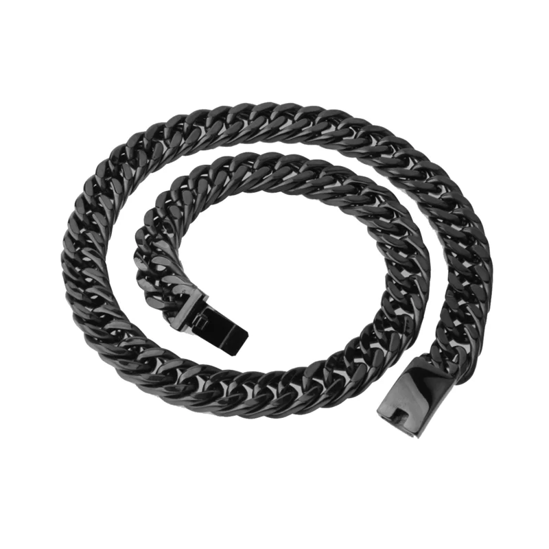 BESHINE Jewelry 15mm Bulky Cuban Link Black IP Plated Stainless Steel Chain For Necklace