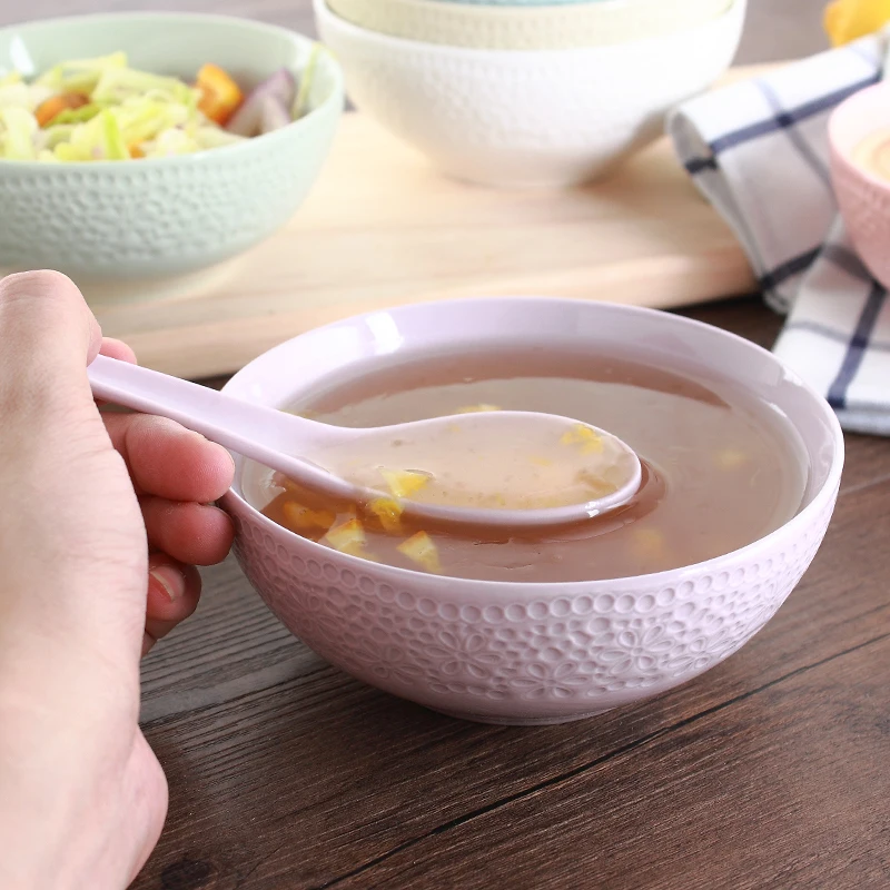WKTB180 plain colored clay chaozhou wedding porcelain ceramic embossed soup noodle rice cereal bowl