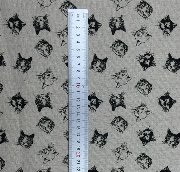 
little cat printed linen cotton cloth linen blended handmade DIY fabric for decorative cloth/curtains/cushion 