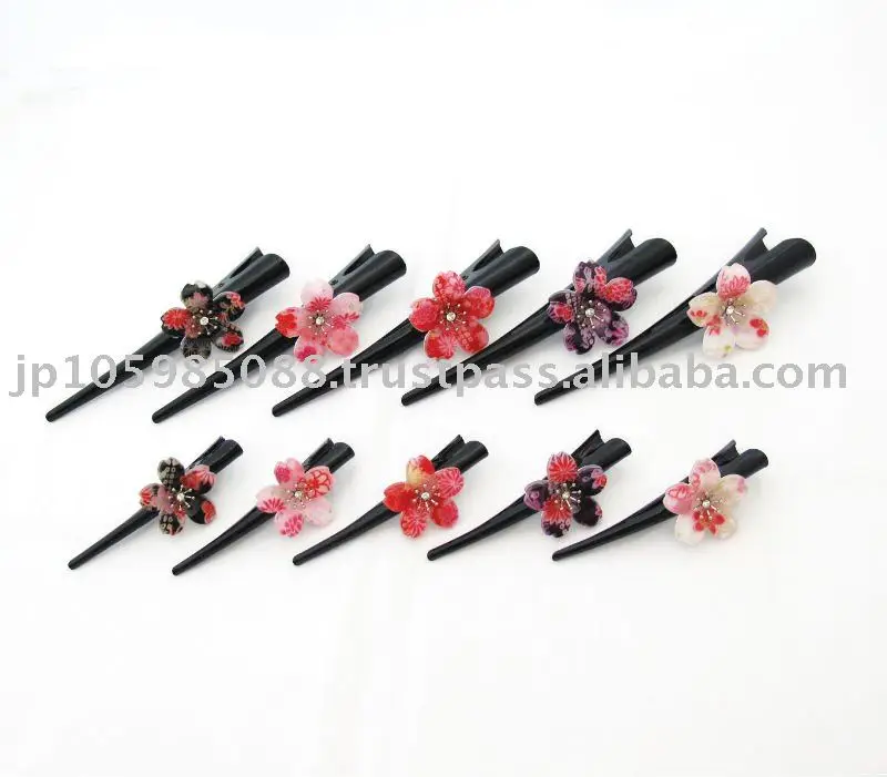 Japanese Kimono Beak Shaped Hair Clip w/Flower S