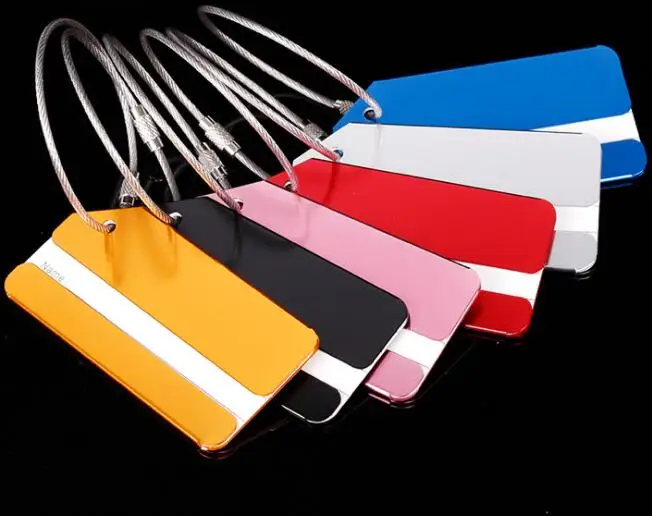 promotion gift metal aluminum travel luggage tag with stainless steel wire cable rope