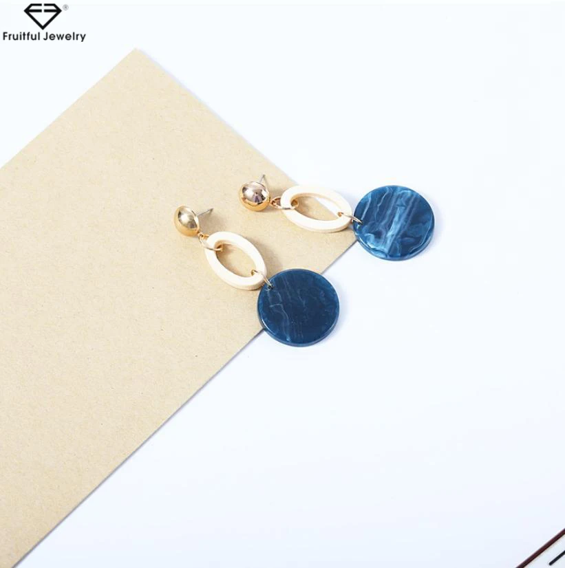 Korean Version Resin Retro Cold Wind Acrylic Geometric Ring Earrings With Acetic Acid Pendant Temperament