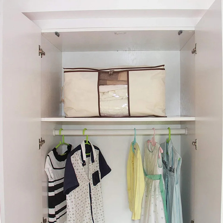 Hot Sale Beige PVC Window Zipper Blanket Quilt Packaging Bag Durable Foldable Storage Bag for Clothing Wardrobe Applicable