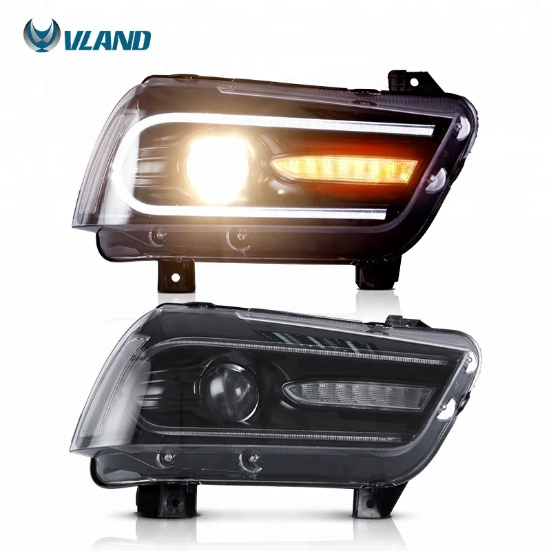 VLAND LED DRL Headlights For  Charger 2011-2014 Sequential Indicator Front Lamps Dual Beam Headlight Assembly 2015 Model