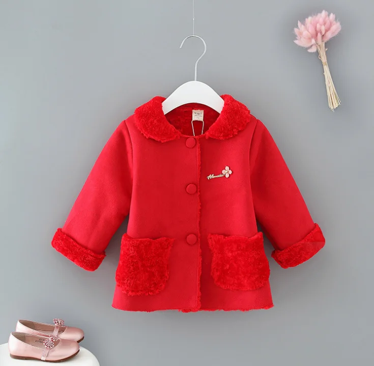 
Suede fabric fleece lining cute baby toddler girls winter coat 