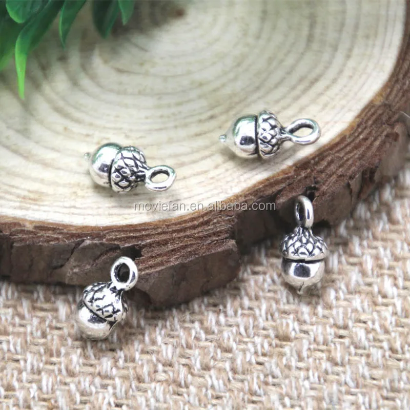Silver Tone 3D Acorn Charms: Delightful Acorn Connector Charms (12x5mm)
