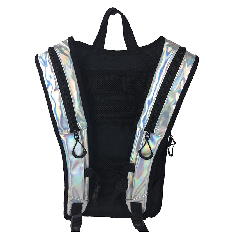 Holographic Leather Hydration Backpack Rave Cycling Bag Laser Water Backpack with 2L Water Bladder