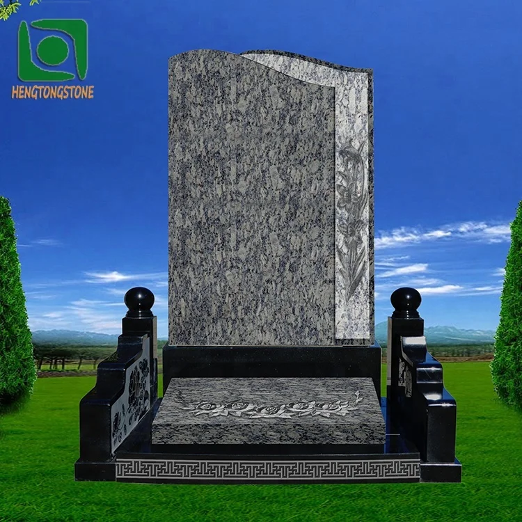 Cemetery Polished Black Guardrails Green Granite Upright Tombstone