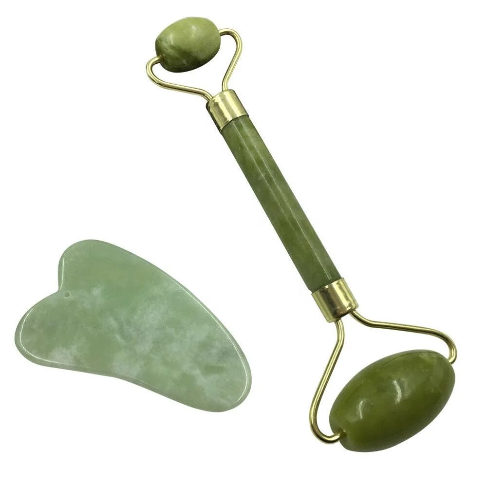 Genuine Jade Roller for Face and Gua Sha Tools Gift Set, 100% Natural Handmade Jade Facial Massager, Scraping Tool